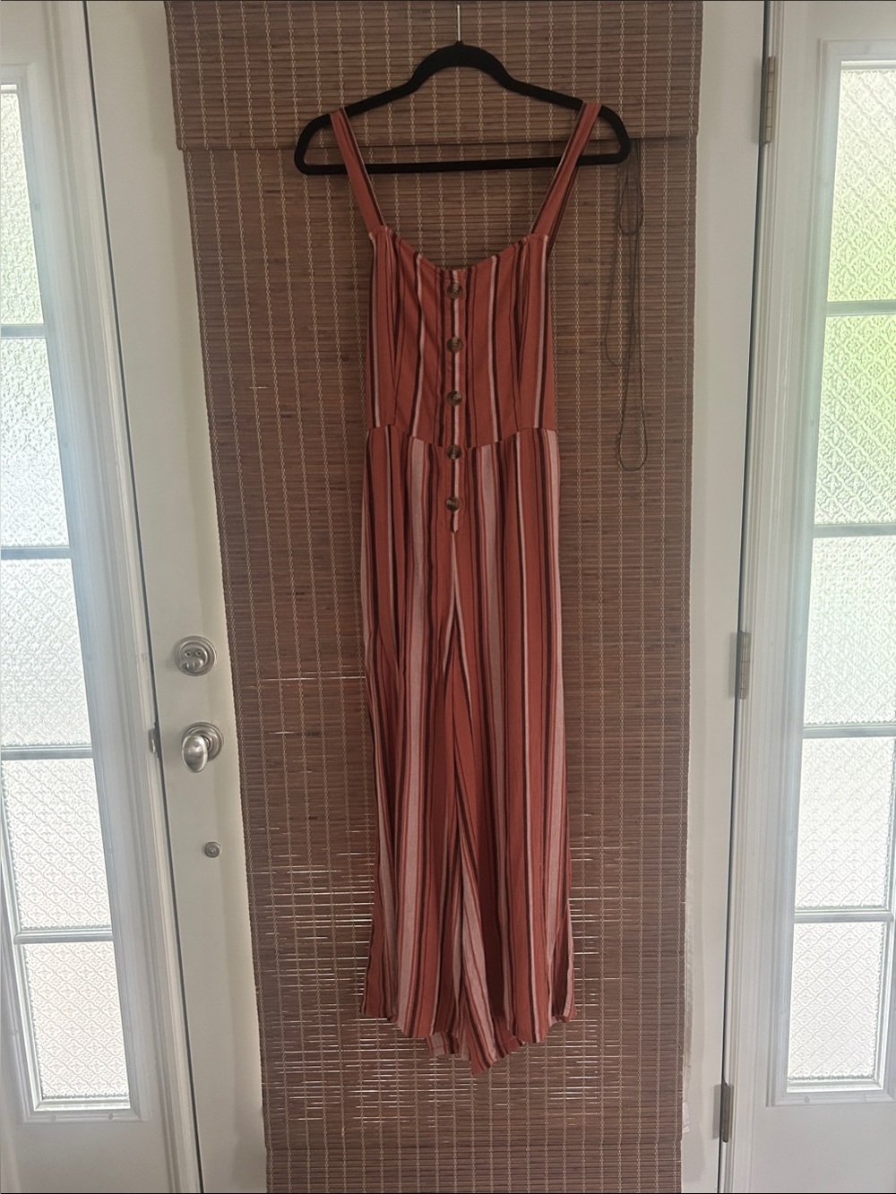 ✨American Eagle ~ Striped Rust & Cream Button-Front Wide-Leg Jumpsuit✨